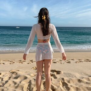 Blackbough Swim White Sheer Beach Cover-Up Set, Size S